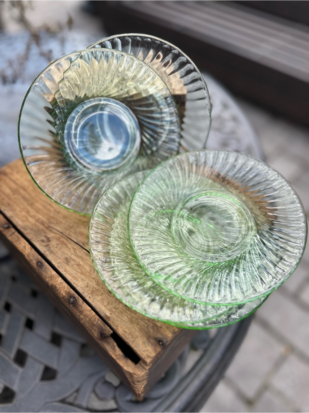 Vintage Green Pressed Glass Dessert Plates Set of 5 6 Inch